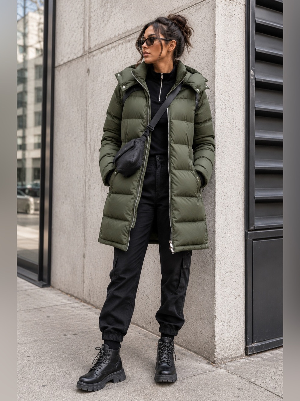 Matt & Nat Giada Olive Green Zip Up Removable Hood Puffer Jacket Size Small